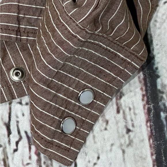 Vintage 80s Brown Striped Western Cowboy Rockabilly Pearl Snap Shirt Rodeo - Picture 3 of 4